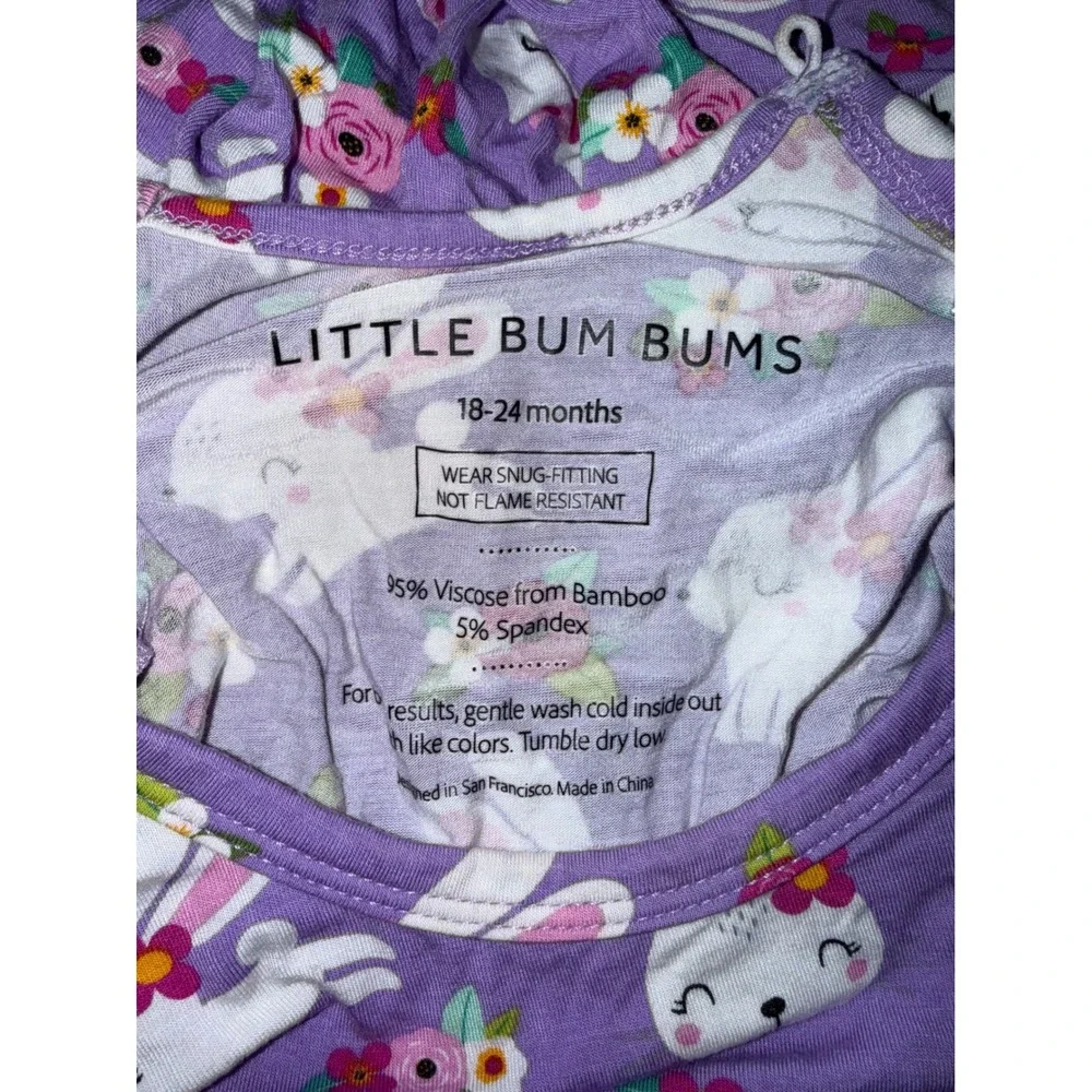 Little Bum Bums Purple Bunny Floral Bamboo Flutter‎ Sleeve Dress Romper 18-24M